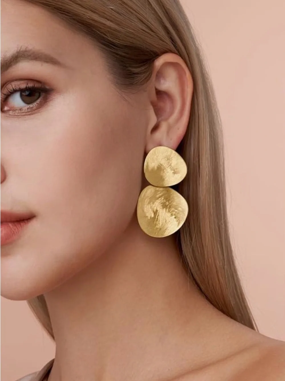 NEW 18k Gold Plated Double Disc Drop Earrings